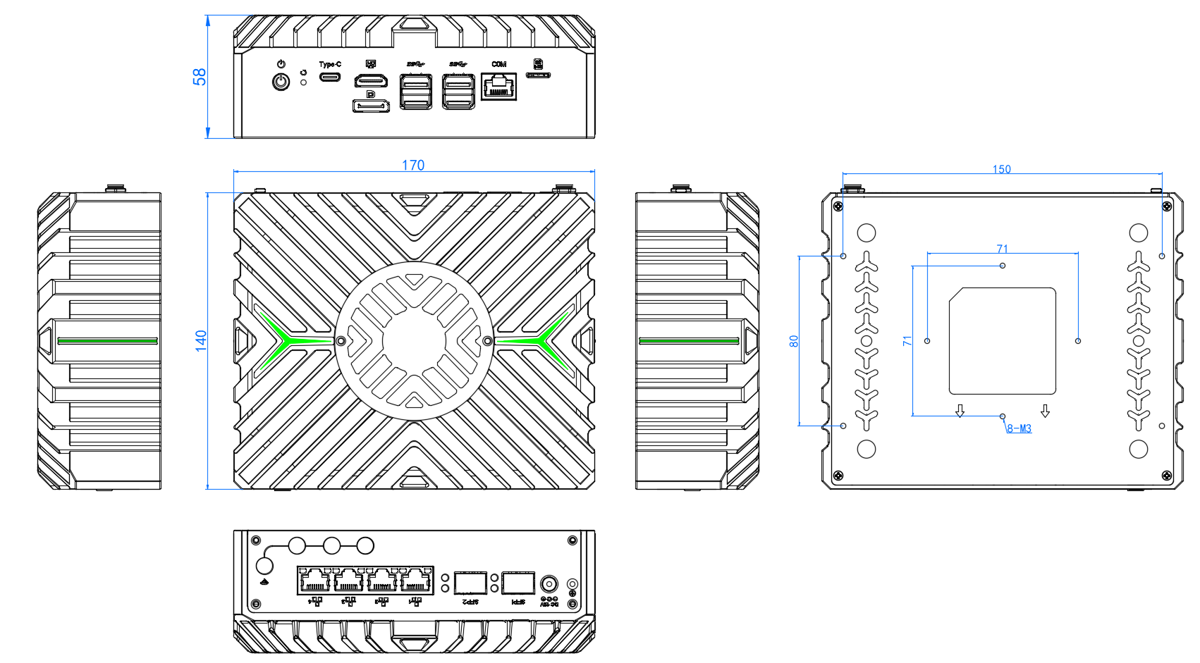 2*10G SFP  LAN 4*2.5G LAN Mini PC with DP HDMI Type-C triple display iKuai pfsense support fan Optional