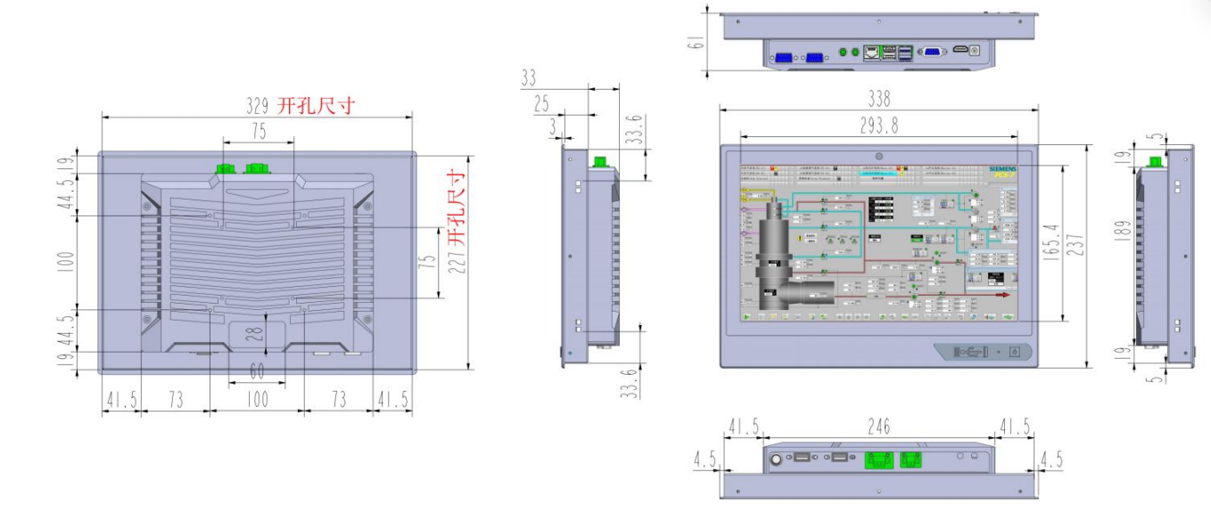 Front USB 10.1"-21.5" Industrial Resisitive/Capacitive touch panel PC 9-36V Optional